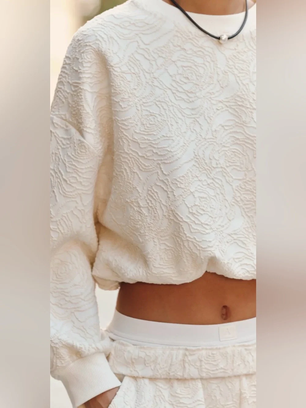 Anthropologie daily practice floral textured ivory bubble top XL nwt